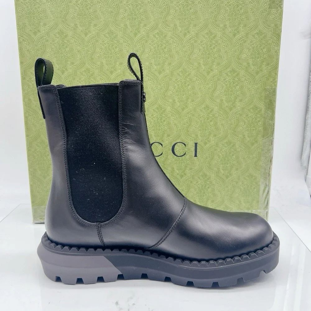 Gucci Chelsea Leather Interlocking GG Ankle Boots Black Men's UK 10.5 US 11